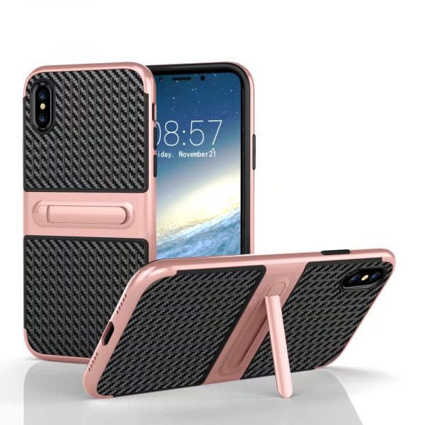 Wholesale Apple iPhone X (Ten) Slim Fit Kickstand Hybrid Case (Rose Gold)